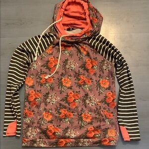 Floral and Striped Ampersand Double Hoodie